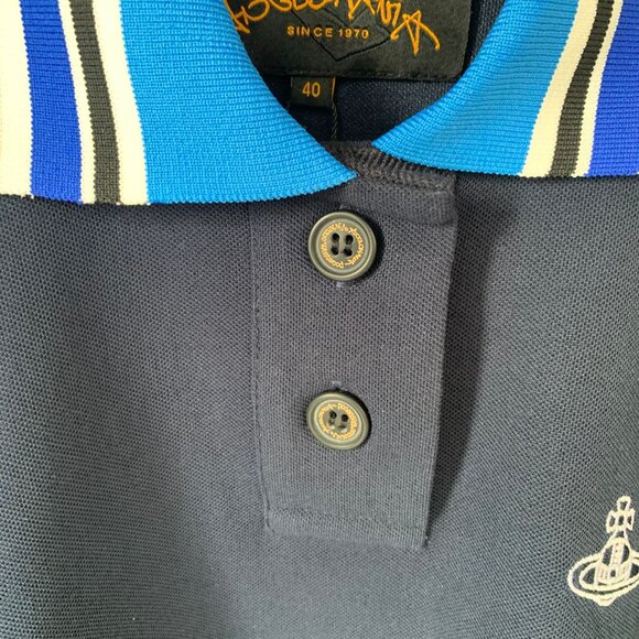 Navy Polo Shirt with Striped Collar (Size EU 40 / US L) - Picture 6 of 10